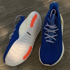 adidas Blue Mesh Athletic Sneakers with White Sole and Gold Heel